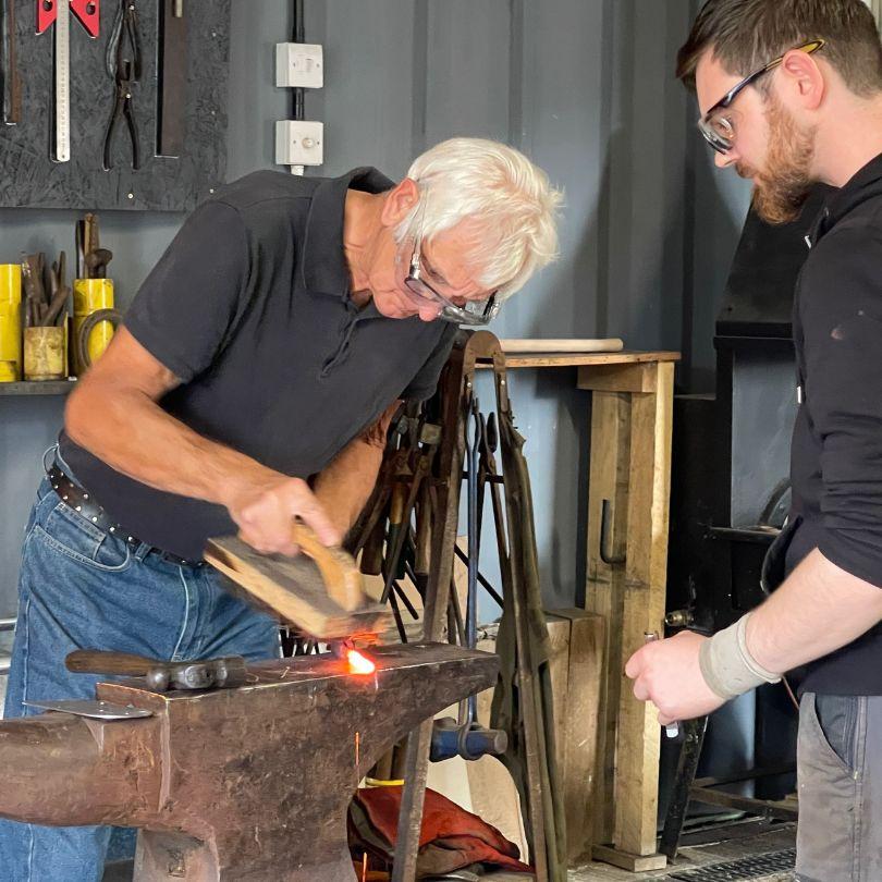 Chris The Smith Blacksmith experience day Sage green bow with bells for Christmas 2023 trend